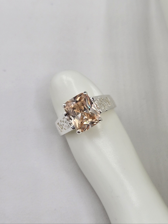 Swarovski Jewelry - Swarovski Crystal Elements Silver Statement Ring Champagne Size 7 Prom Bridal